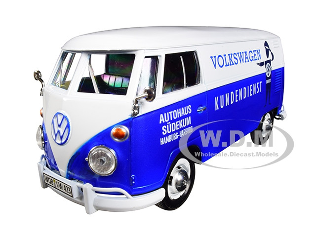Volkswagen Type 2 (T1) Delivery Van Autohaus Sudekum "Kundendienst" Candy Blue and White 1/24 Diecast Model Car by Motormax diecast model