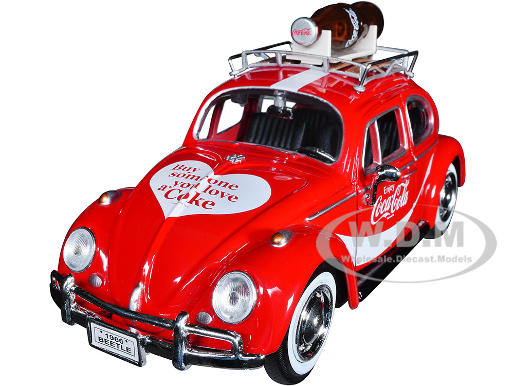 1966 Volkswagen Beetle Red "Enjoy Coca-Cola" with Roof Rack and Accessories 1/24 Diecast Model Car by Motor City Classics diecast model
