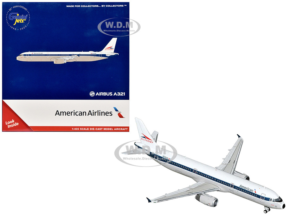 Airbus A321 Commercial Aircraft "American Airlines - Allegheny Heritage" (N579UW) White with Blue Stripes 1/400 Diecast Model Airplane by GeminiJets diecast model