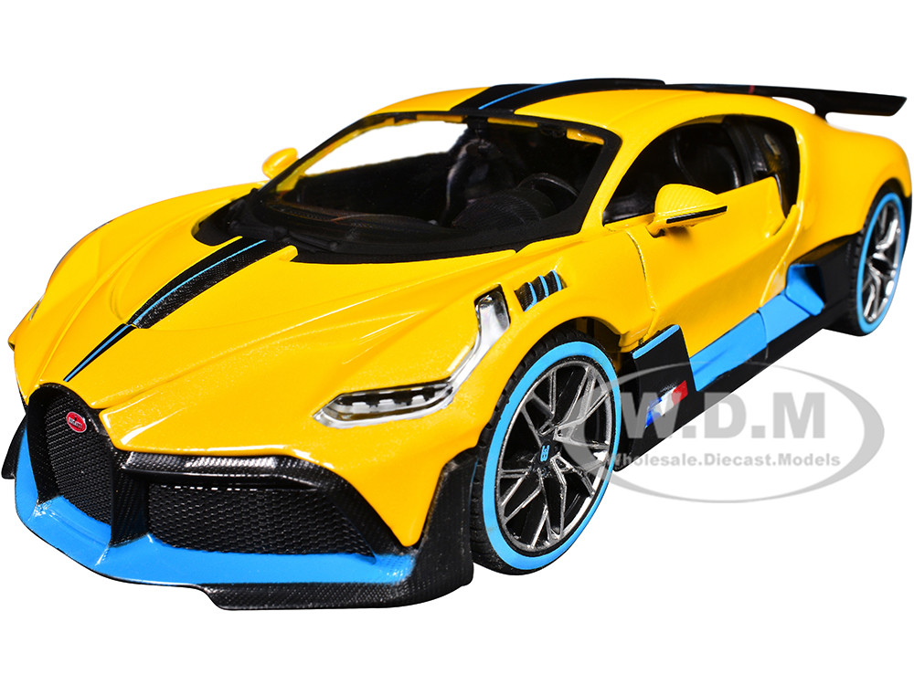 Bugatti Divo Yellow Metallic with Carbon and Blue Accents "Special Edition" 1/24 Diecast Model Car by Maisto diecast model