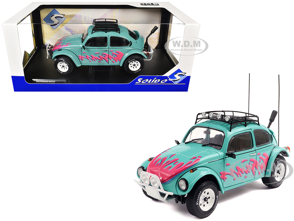 1976 Volkswagen Beetle Baja Miami Green with Pink Graphics 1/18 Diecast Model Car by Solido diecast model