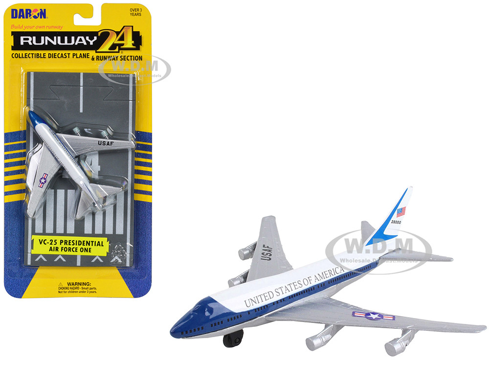 Boeing VC-25 Aircraft White and Blue "United States Air Force One" with Runway Section Diecast Model Airplane by Runway24 diecast model
