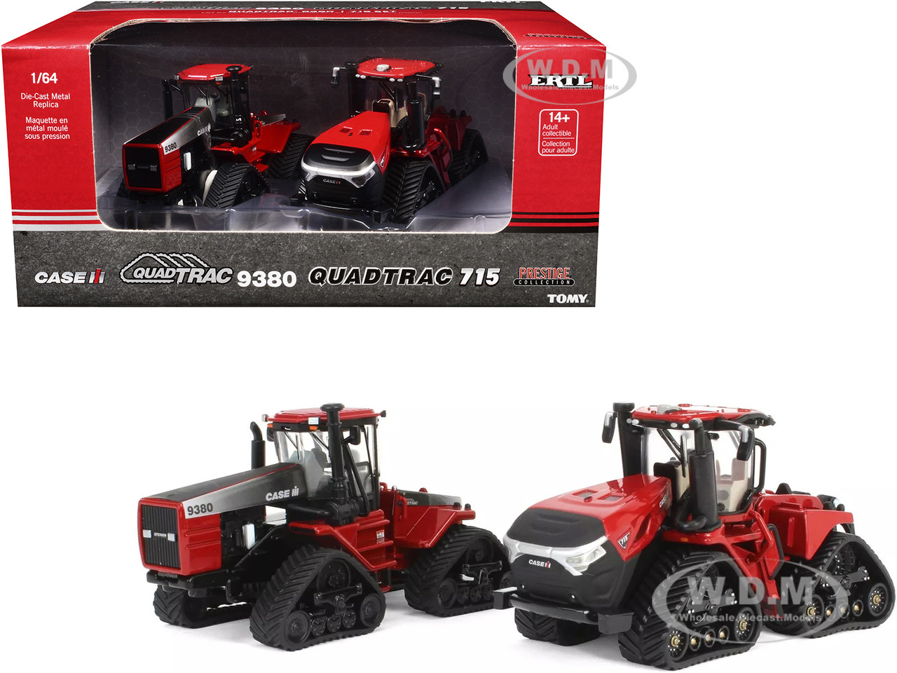 Case IH QuadTrac 9380 Tractor Red and Case IH QuadTrac 715 Tractor Set of 2 Tractors "Prestige Collection" 1/64 Diecast Models by ERTL TOMY diecast model