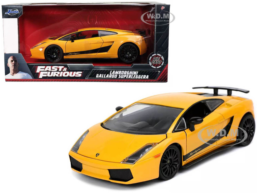 Lamborghini Gallardo Superleggera Yellow with Black Stripes "Fast & Furious" Movie 1/24 Diecast Model Car by Jada diecast model