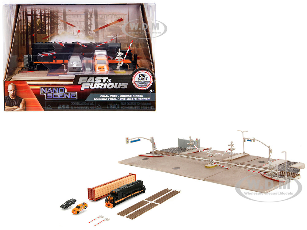 "Fast & Furious" Final Race Diorama with Toyota Supra Orange and Dodge Charger Black "Nano Scene" Series Model by Jada diecast model