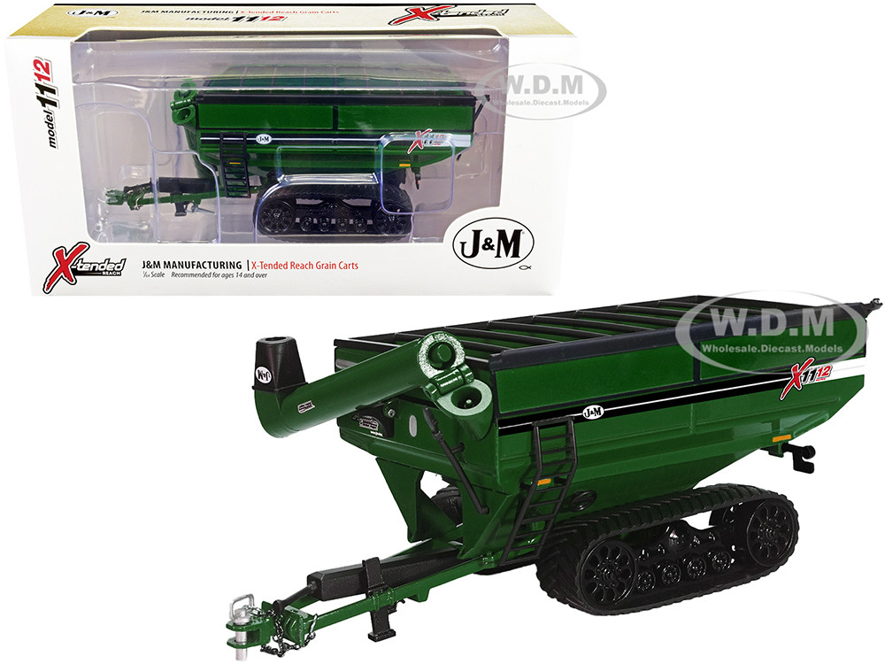 J&M 1112 X-Tended Reach Grain Cart with Tracks Green 1/64 Diecast Model by SpecCast diecast model