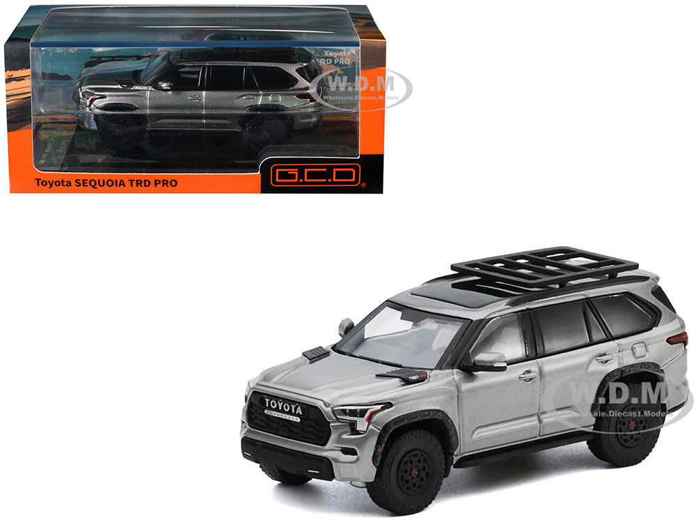 Toyota Sequoia TRD PRO Silver Metallic with Roof Rack 1/64 Diecast Model Car by GCD diecast model
