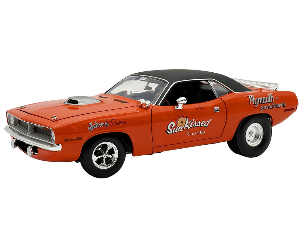 1970 Plymouth HEMI Cuda "Sun Kissed Cuda - Sox & Martin" Vitamin C Orange with Black Vinyl Top Limited Edition to 444 pieces Worldwide 1/18 Diecast Model Car by ACME diecast model