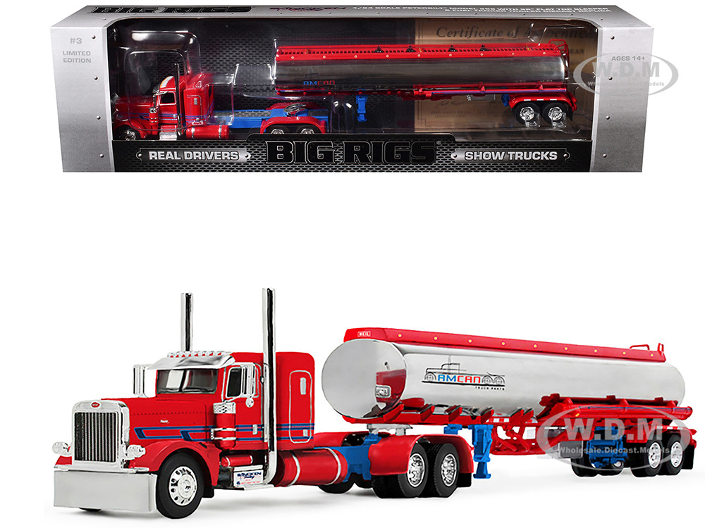 Peterbilt 389 with 36" Flat Top Sleeper and Heil Fuel Tank Trailer "Sancken Custom Truck by Amcan" Red "Big Rigs" Series II #3 1/64 Diecast Model by DCP/First Gear diecast model