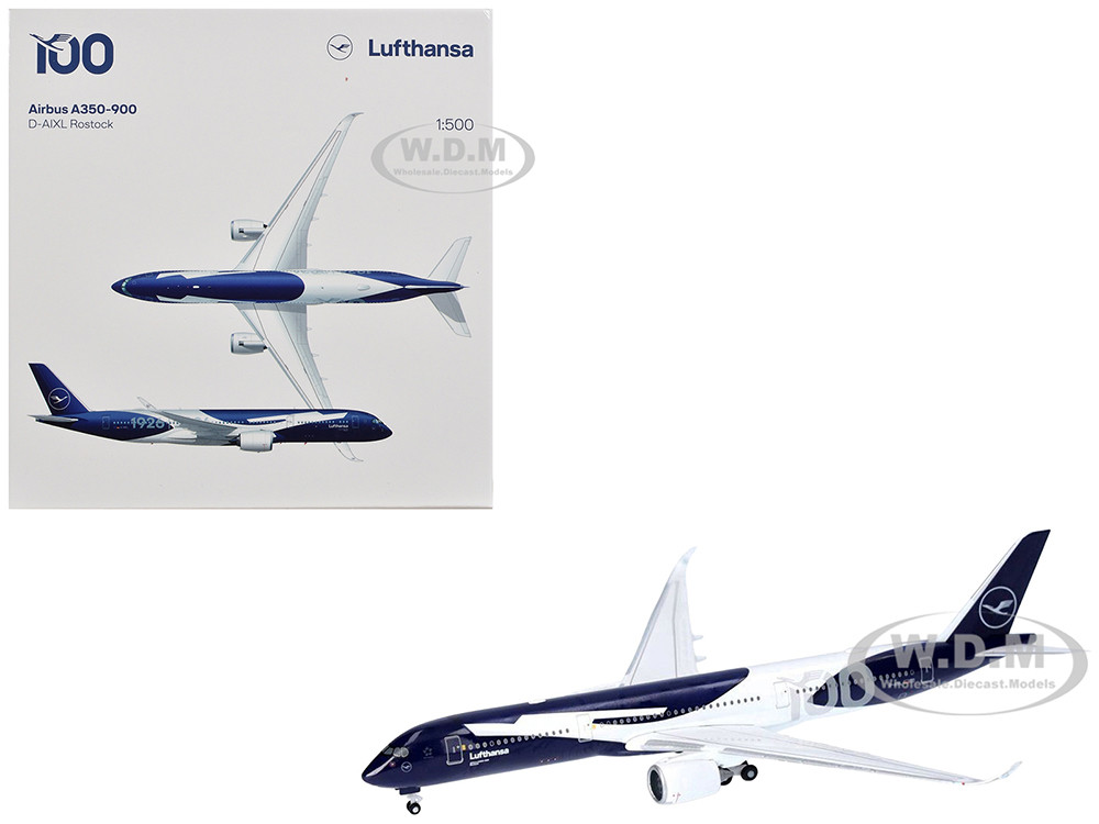 Airbus A350-900 Commercial Aircraft "Lufthansa 100 Years" (D-AIXL) Blue with Graphics 1/500 Diecast Model Airplane by Herpa diecast model