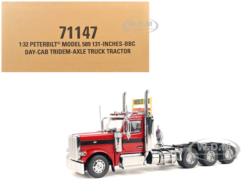 Peterbilt 589 Tridem-Axle Truck Tractor with Day Cab Legendary Red "Transport Series" 1/32 Diecast Model by Diecast Masters diecast model