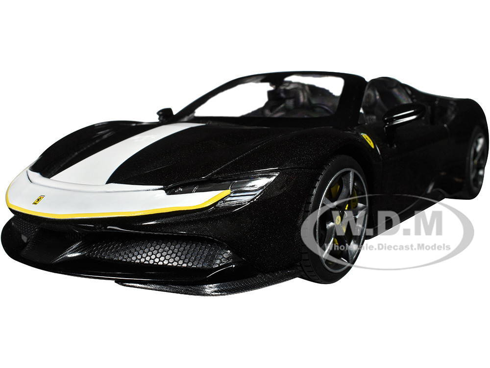 Ferrari SF90 Spider Assetto Fiorano Black Metallic with White Stripes "Signature Series" 1/18 Diecast Model Car by Bburago diecast model