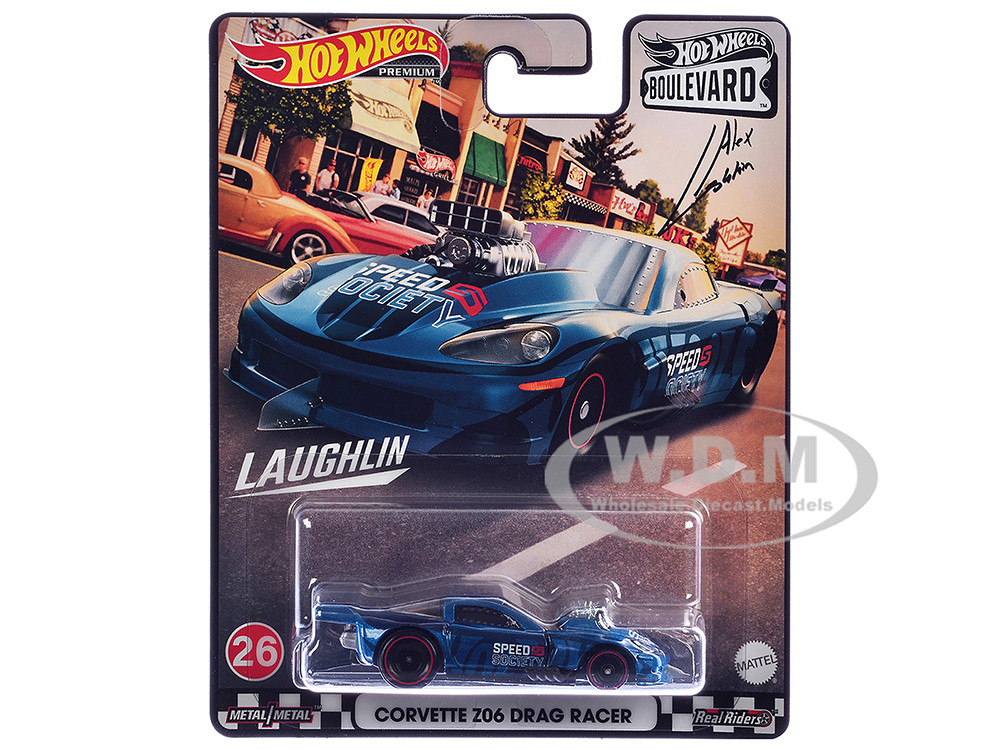 Chevrolet Corvette Z06 Drag Racer "Speed Society" Blue Metallic with Graphics "Boulevard" Series Diecast Model Car by Hot Wheels diecast model
