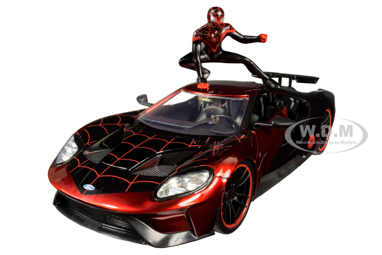 2017 Ford GT with Miles Morales Diecast Figurine "Spider Man" "Marvel" Series 1/24 Diecast Model Car by Jada diecast model