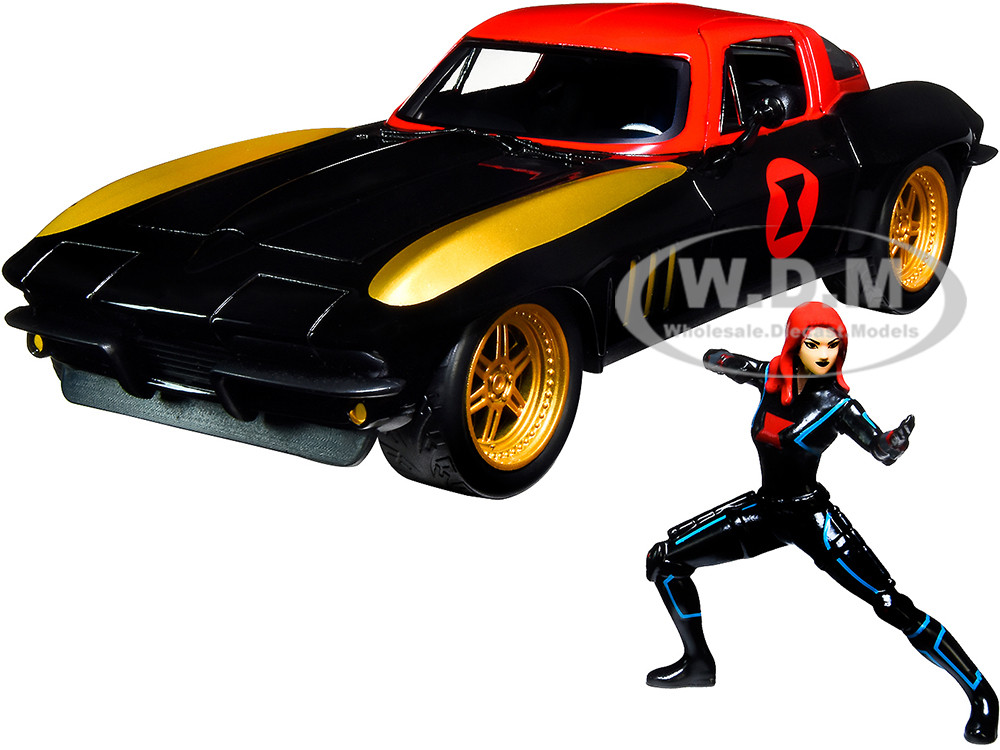 1966 Chevrolet Corvette with Black Widow Diecast Figurine "Avengers" "Marvel" Series 1/24 Diecast Model Car by Jada diecast model