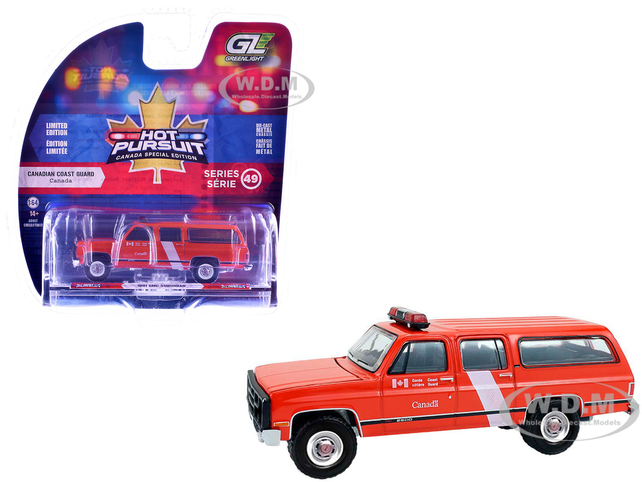 1991 GMC Suburban "Canada Coast Guard" Red with White Stripes "Hot Pursuit - Canada Special Edition" Series 1/64 Diecast Model Car by Greenlight diecast model