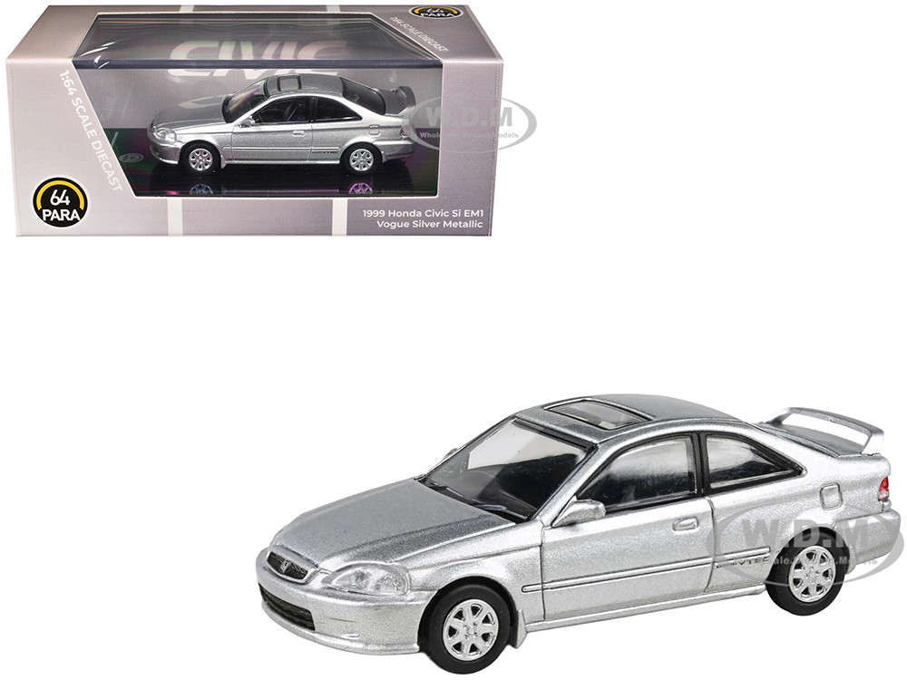 1999 Honda Civic Si EM1 Vogue Silver Metallic with Sunroof 1/64 Diecast Model Car by Paragon Models diecast model