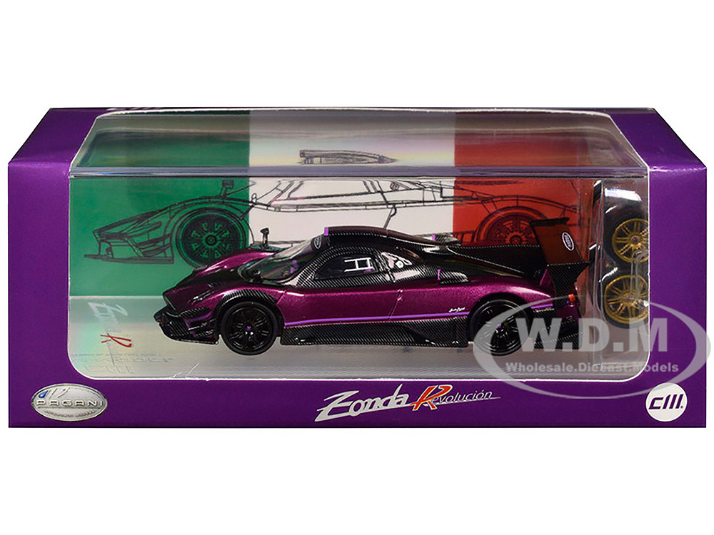 Pagani Zonda Revolucion Purple Metallic and Carbon with Extra Wheels 1/64 Diecast Model Car by CM Model diecast model