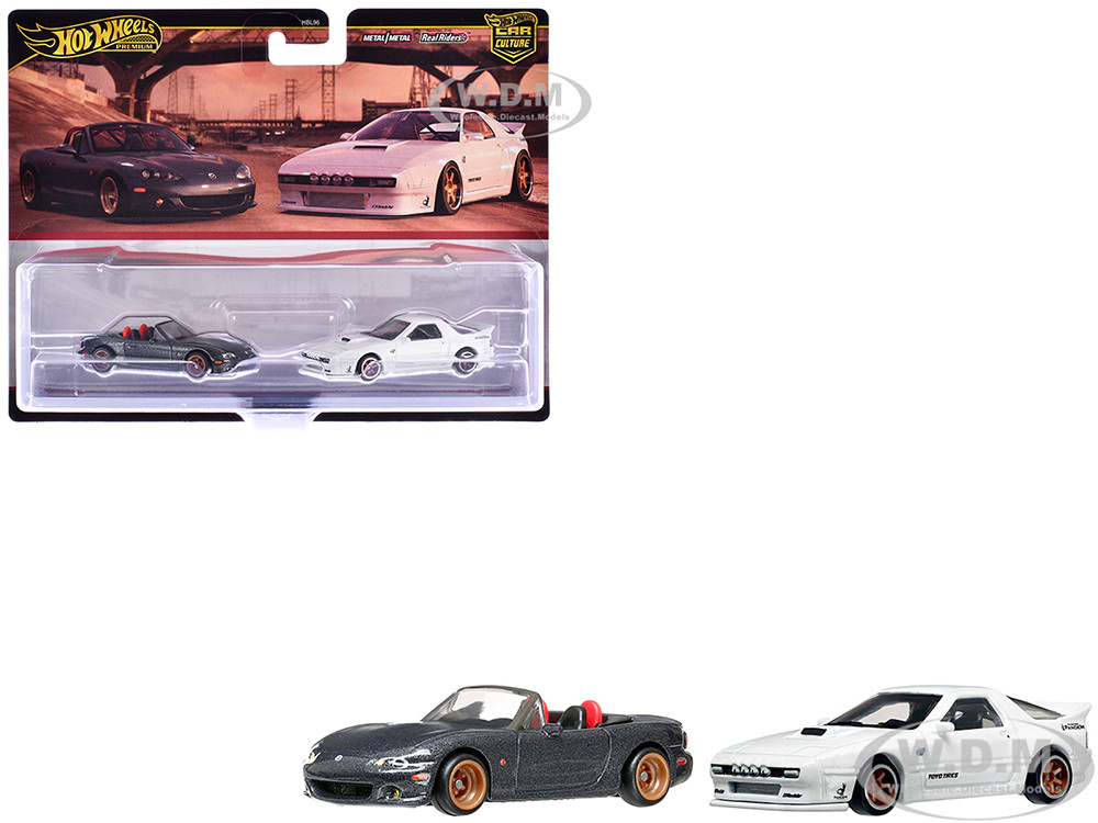 Mazda Mazdaspeed Miata Gray Metallic and Mazda RX7 FC Pandem White "Car Culture" Set of 2 Cars Diecast Model Cars by Hot Wheels diecast model