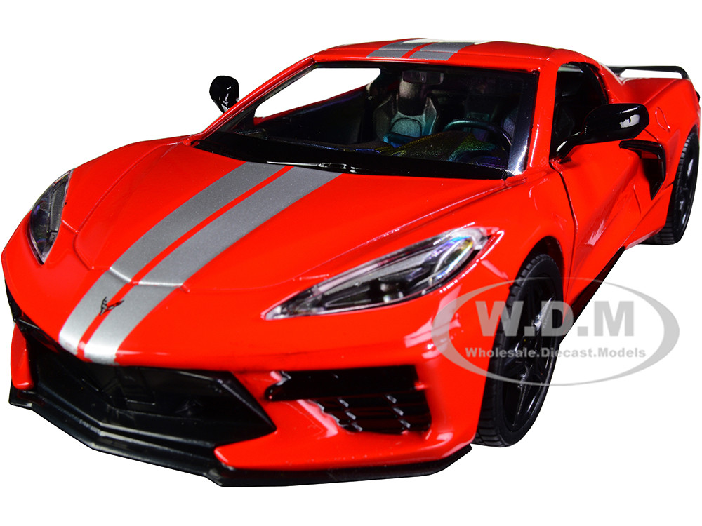2020 Chevrolet Corvette C8 Stingray Red with Silver Racing Stripes "Timeless Legends" 1/24 Diecast Model Car by Motormax diecast model