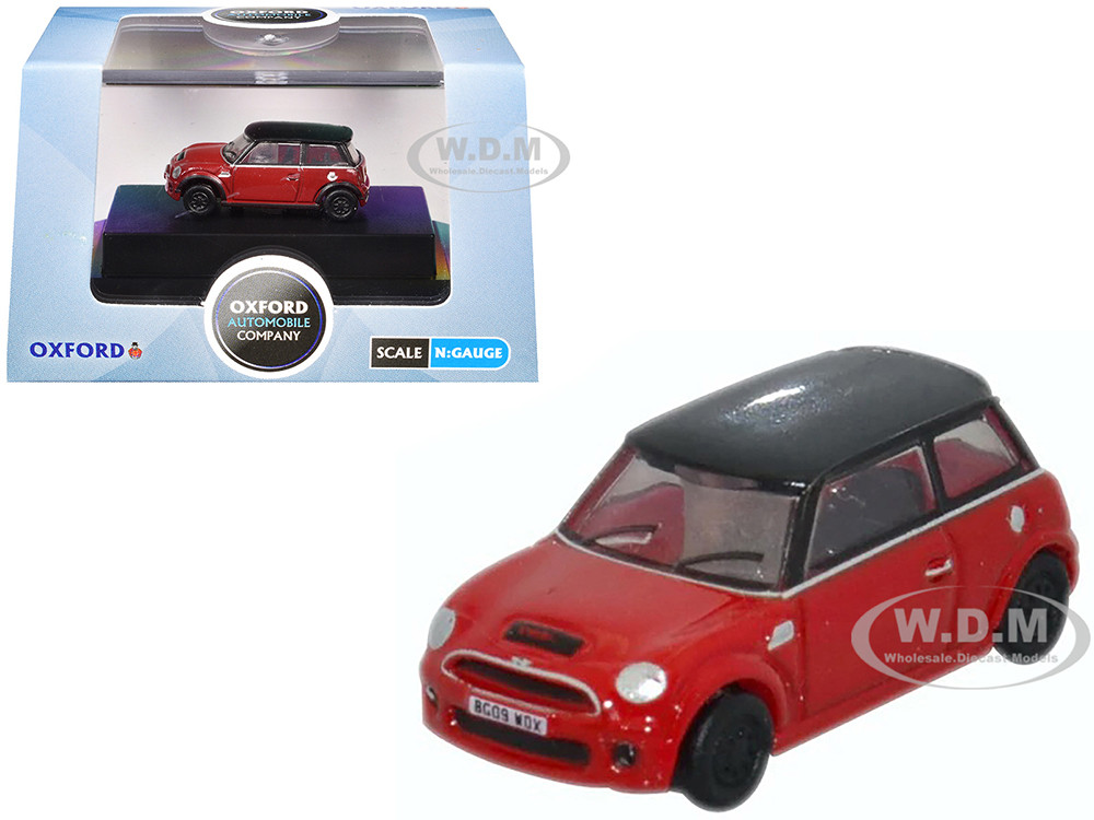 Mini Cooper S RHD (Right Hand Drive) Chili Red with Black Top 1/148 (N) Scale Diecast Model Car by Oxford Diecast diecast model