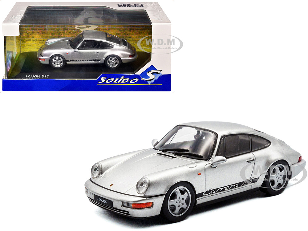 1994 Porsche 911 (964) RS Silver Metallic with Black Stripes 1/43 Diecast Model Car by Solido diecast model