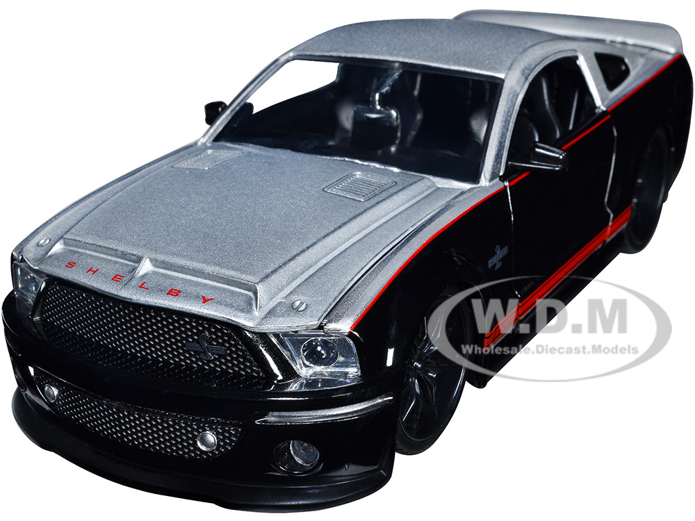 2008 Ford Shelby Mustang GT-500KR Silver and Black with Red Stripes "Bigtime Muscle" Series 1/24 Diecast Model Car by Jada diecast model