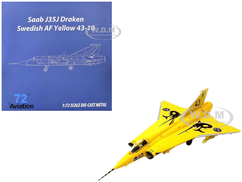Saab J35J Draken Fighter Aircraft "43-10, 3 "Johan Gul" Squadron, 10 Wing, Final Flight Livery" (1997) Swedish Air Force 1/72 Diecast Model Airplane by Aviation 72 diecast model