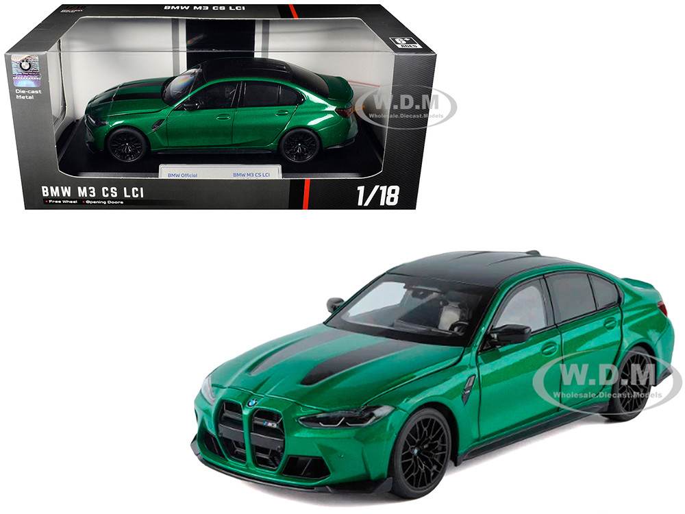 BMW M3 CS LCI Green Metallic with Matt Black Top and Hood Stripes 1/18 Diecast Model Car by Heimanba diecast model