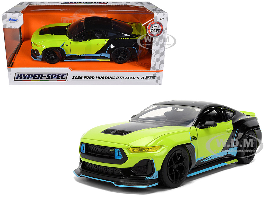 2026 Ford Mustang RTR Spec 5-D Lime Green with Black Top and Graphics "Hyper-Spec" Series 1/24 Diecast Model Car by Jada diecast model