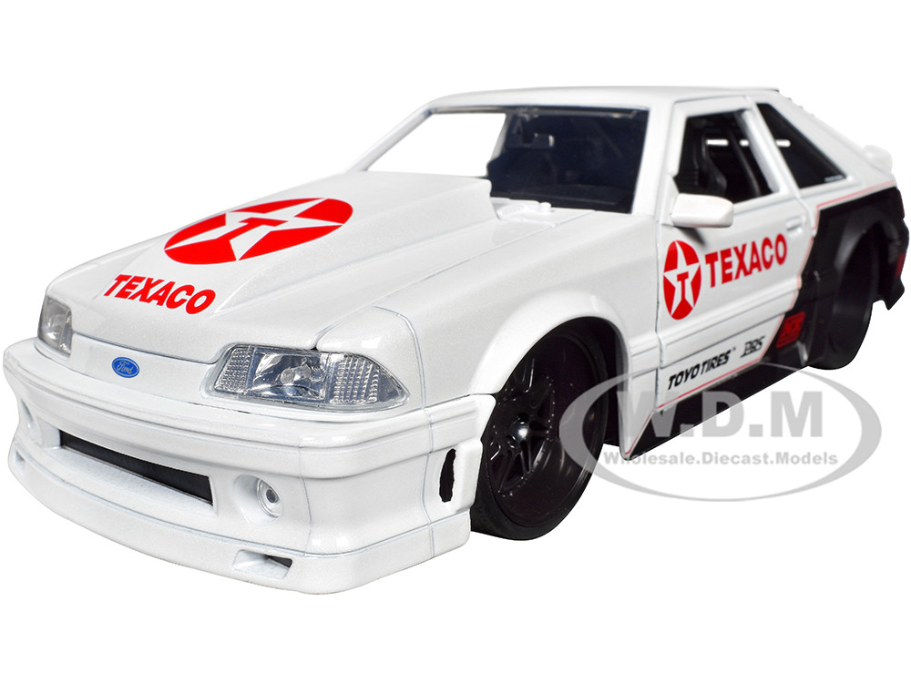 1989 Ford Mustang GT "Texaco" White and Matt Black with Graphics "Bigtime Muscle" Series 1/24 Diecast Model Car by Jada diecast model