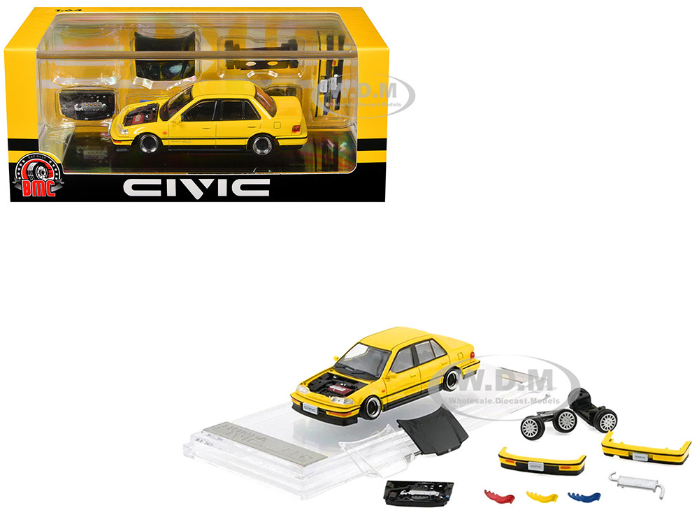 Honda Civic EF2 Custom Yellow with Alternate Parts 1/64 Diecast Model Car by BM Creations diecast model