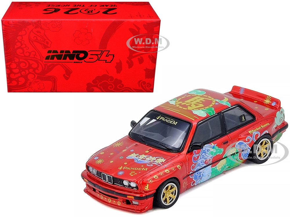 Pandem Rocket Bunny E30 "Year of the Horse - Chinese New Year 2026 Special Edition" Red Metallic with Graphics Limited Edition to 8888 pieces Worldwide 1/64 Diecast Model Car by Inno Models diecast model