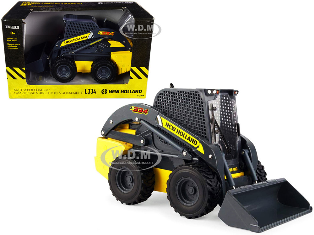 New Holland L334 Skid Steer Loader Yellow and Dark Gray 1/16 Diecast Model by ERTL TOMY diecast model