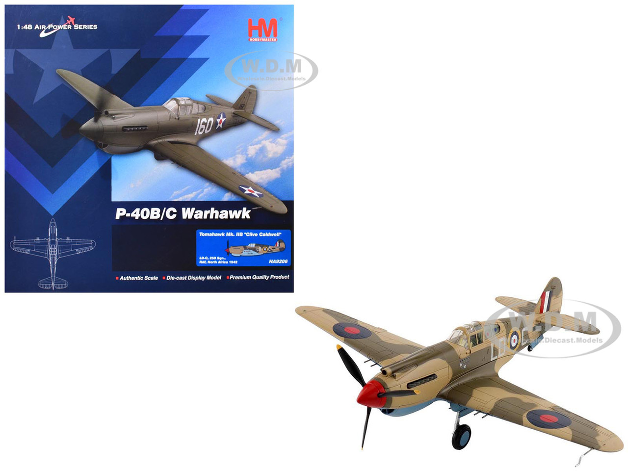 Curtiss P-40 Warhawk Tomahawk Mk IIB Aircraft "LD-C, Clive Caldwell, No. 250 Squadron, North Africa" (1942) British Royal Air Force "Air Power Series" 1/48 Diecast Model by Hobby Master diecast model