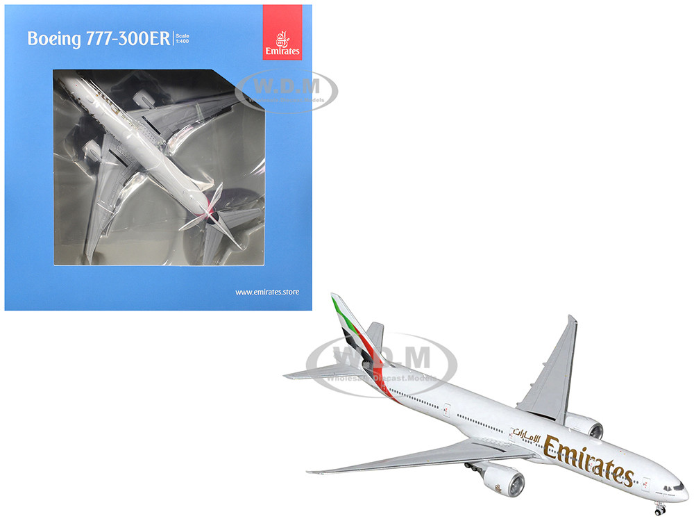 Boeing 777-300ER Commercial Aircraft "Emirates Airlines" (A6-EQH) White with Striped Tail 1/400 Diecast Model Airplane by GeminiJets diecast model