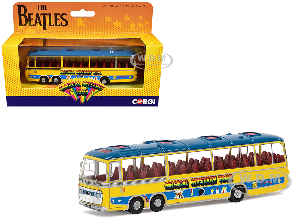 The Beatles "Magical Mystery Tour" Bus Yellow with Blue Top and Graphics Diecast Model Car by Corgi diecast model