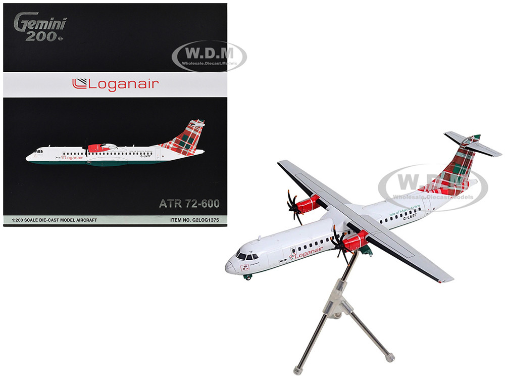 ATR 72-600 Commercial Aircraft "Loganair - Isle of Man's Airline" (G-LMTF) White with Green and Red Plaid Tail "Gemini 200" Series 1/200 Diecast Model Airplane by GeminiJets diecast model