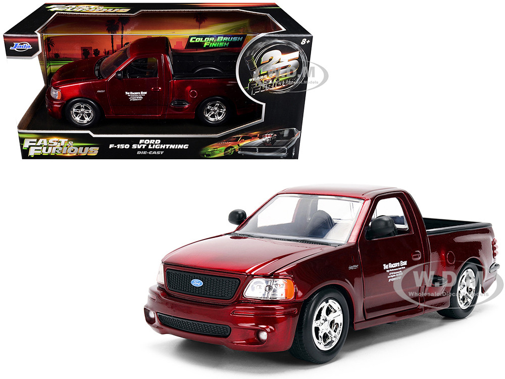 Ford F-150 SVT Lightning Pickup Truck Red Color Brush Finish "The Fast and the Furious" (2001) Movie "25 Years of Fast & Furious" Series 1/24 Diecast Model Car by Jada diecast model