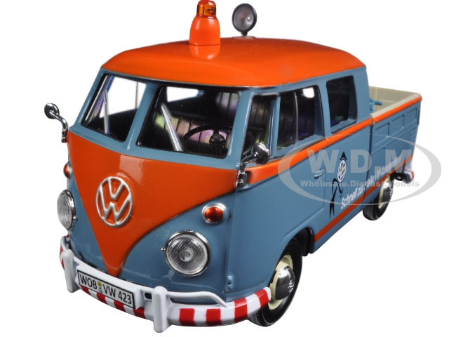 Volkswagen Type 2 (T1) Delivery Service Pickup Truck Blue and Orange "VW-Kundendienst" 1/24 Diecast Model Car by Motormax diecast model