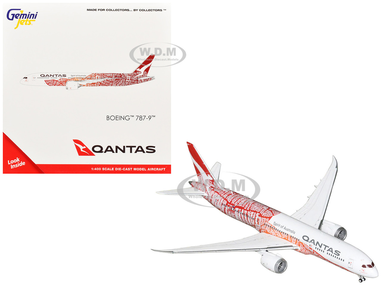 Boeing 787-9 Commercial Aircraft "Qantas - Yam Dreaming" (VH-ZND) White with Red Graphics 1/400 Diecast Model Airplane by GeminiJets diecast model