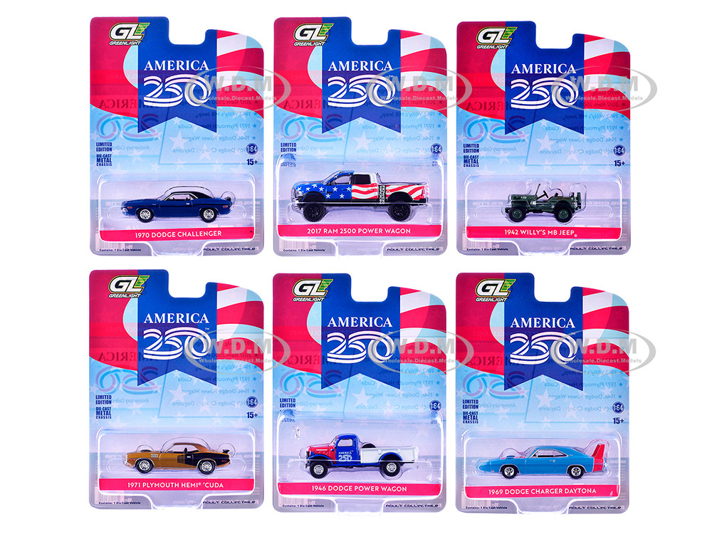 "Anniversary Collection" Series 18 Set of 6 pieces "America 250 Edition" 1/64 Diecast Model Cars by Greenlight diecast model