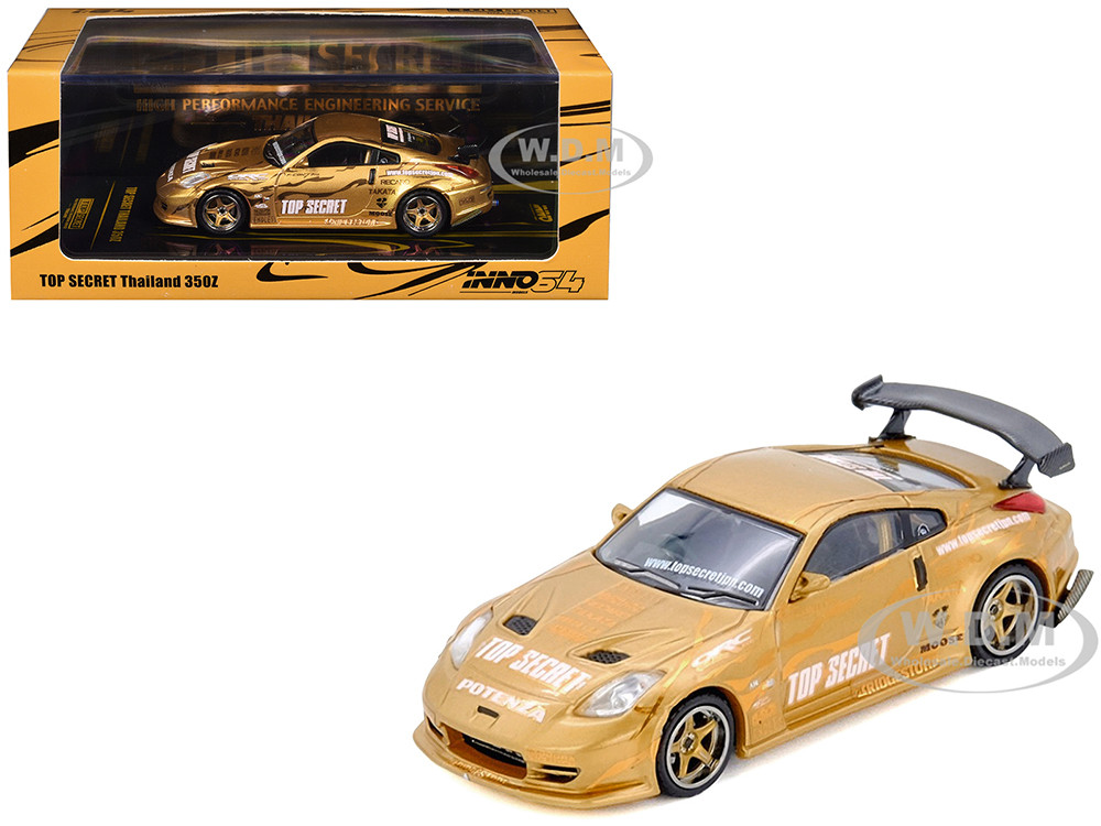 Nissan "Top Secret Thailand" 350Z RHD (Right Hand Drive) Gold Metallic with Graphics 1/64 Diecast Model Car by Inno Models diecast model