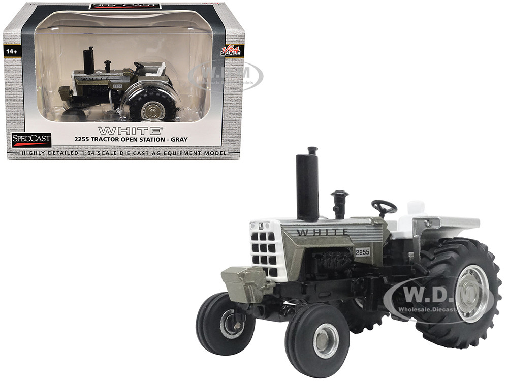 White 2255 Open Station Tractor Brushed Metal with White Stripes 1/64 Diecast Model by SpecCast diecast model