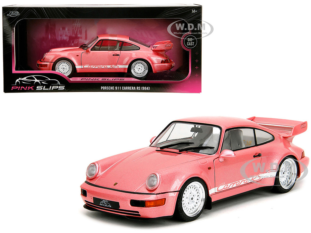 Porsche 911 Carrera RS (964) Pink Metallic with White Stripes "Pink Slips" Series 1/18 Diecast Model Car by Jada diecast model