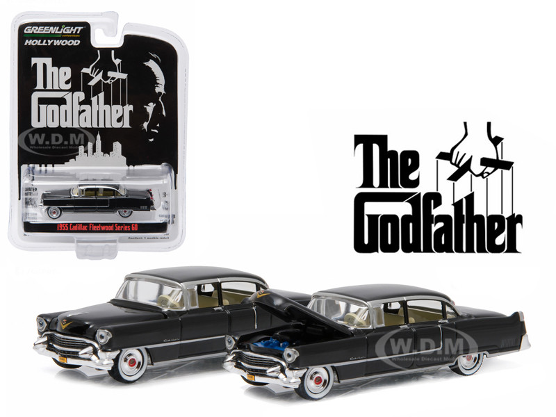 1955 Cadillac Fleetwood Series 60 Black "The Godfather" (1972) Movie "Hollywood Series" Release 14 1/64 Diecast Model Car by Greenlight diecast model