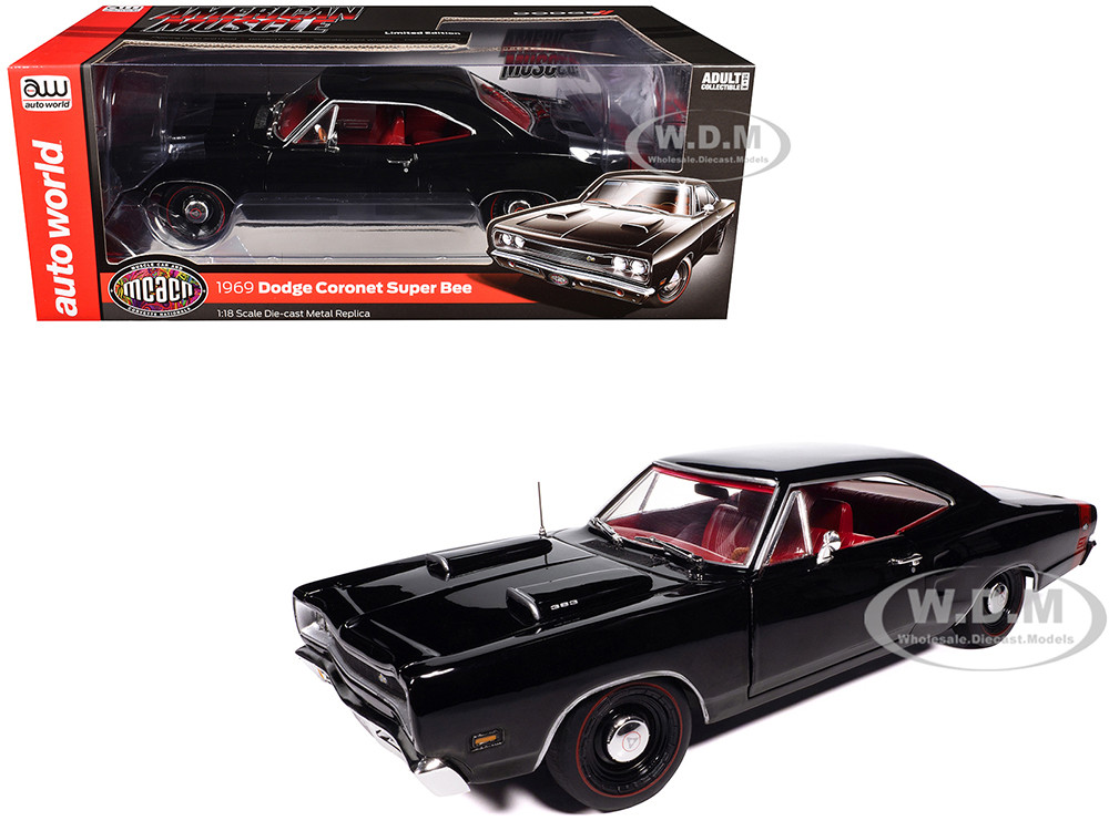 1969 Dodge Coronet Super Bee "Muscle Car & Corvette Nationals" (MCACN) Black with Red Interior "American Muscle" Series 1/18 Diecast Model Car by Auto World diecast model