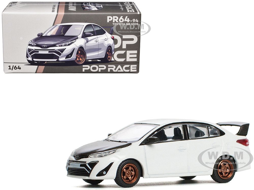 Toyota GR Vios White with Carbon Hood 1/64 Diecast Model Car by Pop Race diecast model