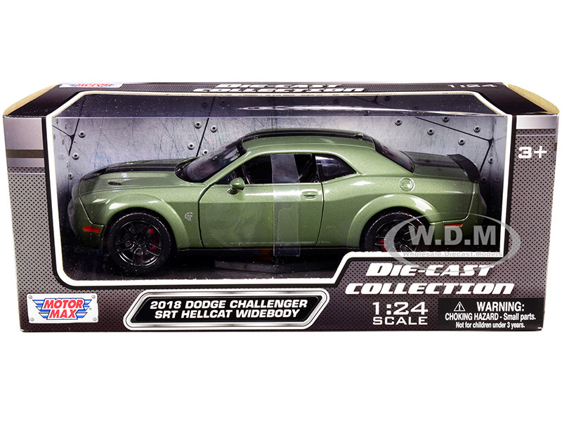 2018 Dodge Challenger SRT Hellcat Widebody Green Metallic with Black Stripes 1/24 Diecast Model Car by Motormax diecast model