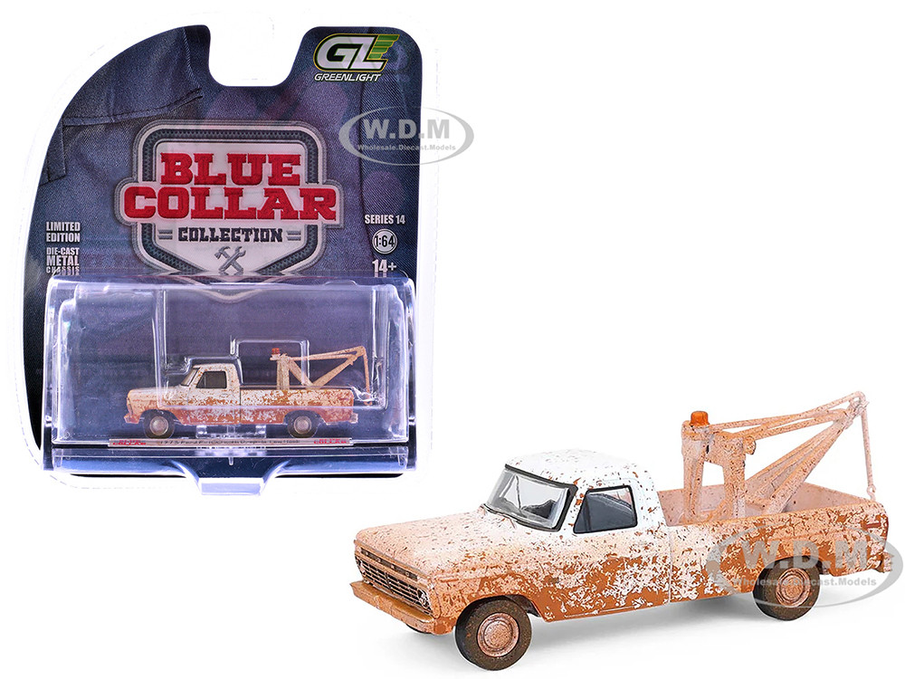 1973 Ford F-100 Tow Truck White (Weathered) "Blue Collar Collection" Series 14 1/64 Diecast Model Car by Greenlight diecast model
